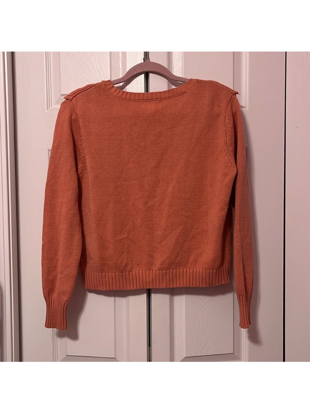 Ruffled V-Neck Button Cardigan - Coral - Picture 5 of 5